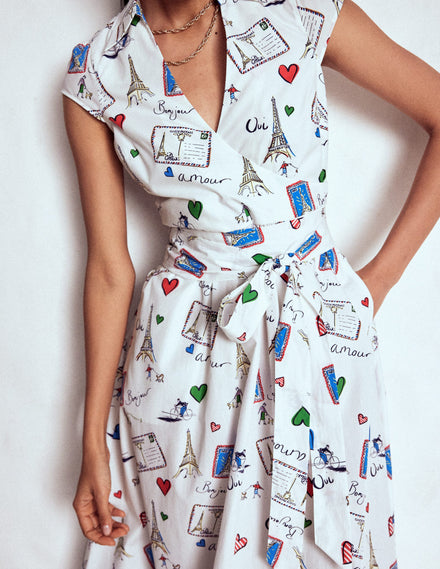 Julia Cotton Wrap Midi Dress-Ivory, Postcard From Paris