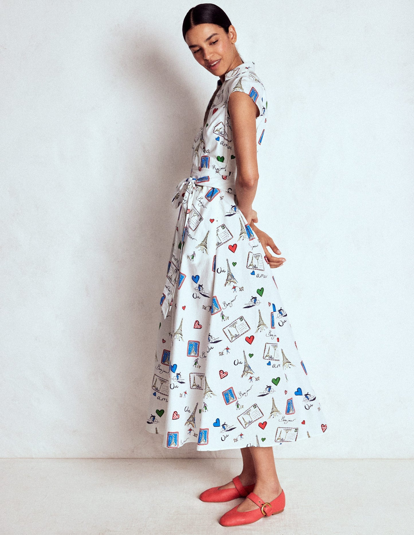 Julia Midi-Wickelkleid aus Baumwolle-Naturweiß, Postkarte aus Paris