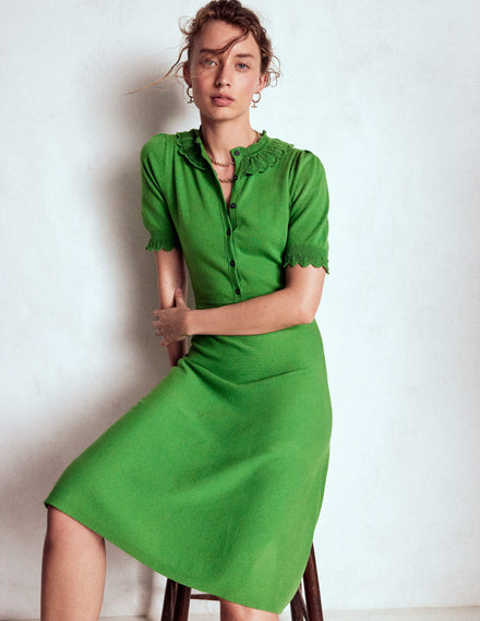Melina Strickkleid mit Rüschen-Paradiesgrün