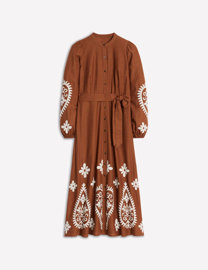 Mae Hemdblusenkleid aus Leinenmischgewebe-Rotbraun-7