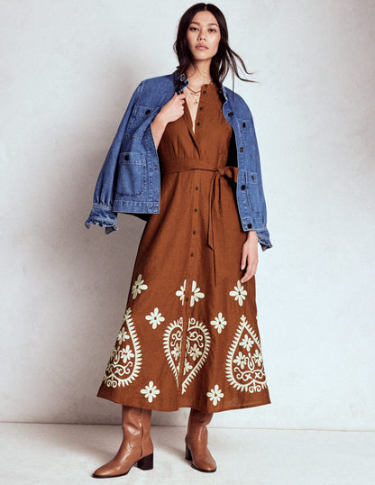 Mae Hemdblusenkleid aus Leinenmischgewebe-Rotbraun-6