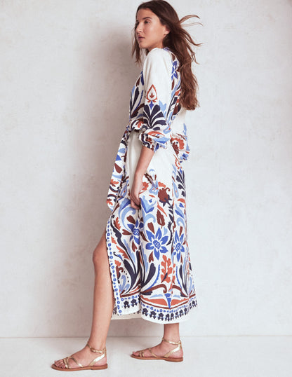 Mae Hemdblusenkleid aus Leinenmischgewebe-Bunt, Kunstvoller Garten-4