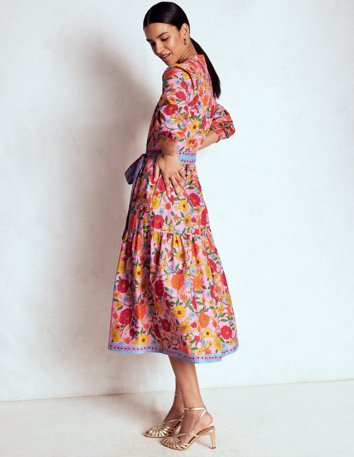 Cecily Baumwoll-Midikleid-Bunt, Kaskadenartige Dahlien - Image 4