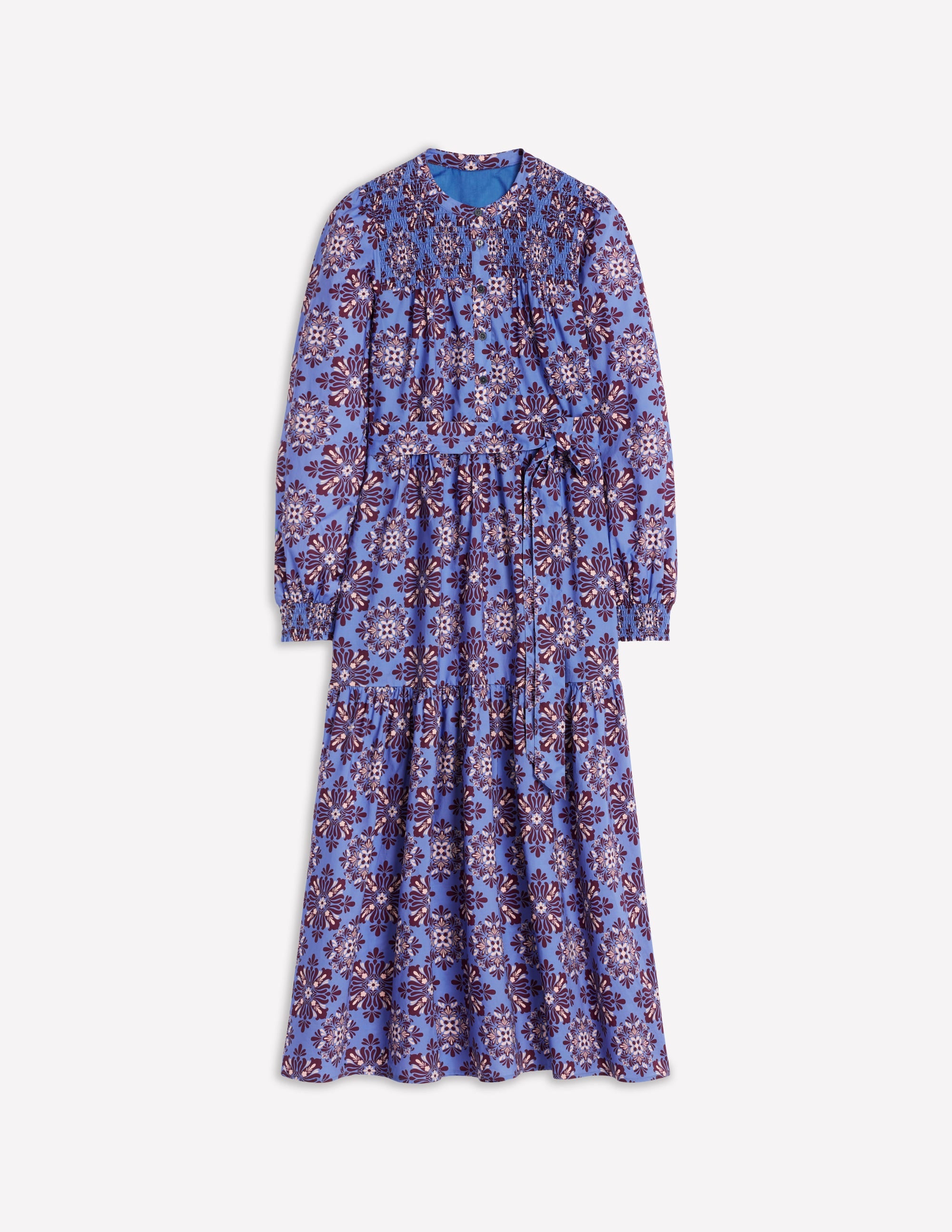 Cecily Baumwoll-Midikleid-Sanftes Blau, Blütenmosaik - Image 6
