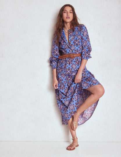 Cecily Cotton Midi Dress-Soft Blue, Bloom Mosaic-1