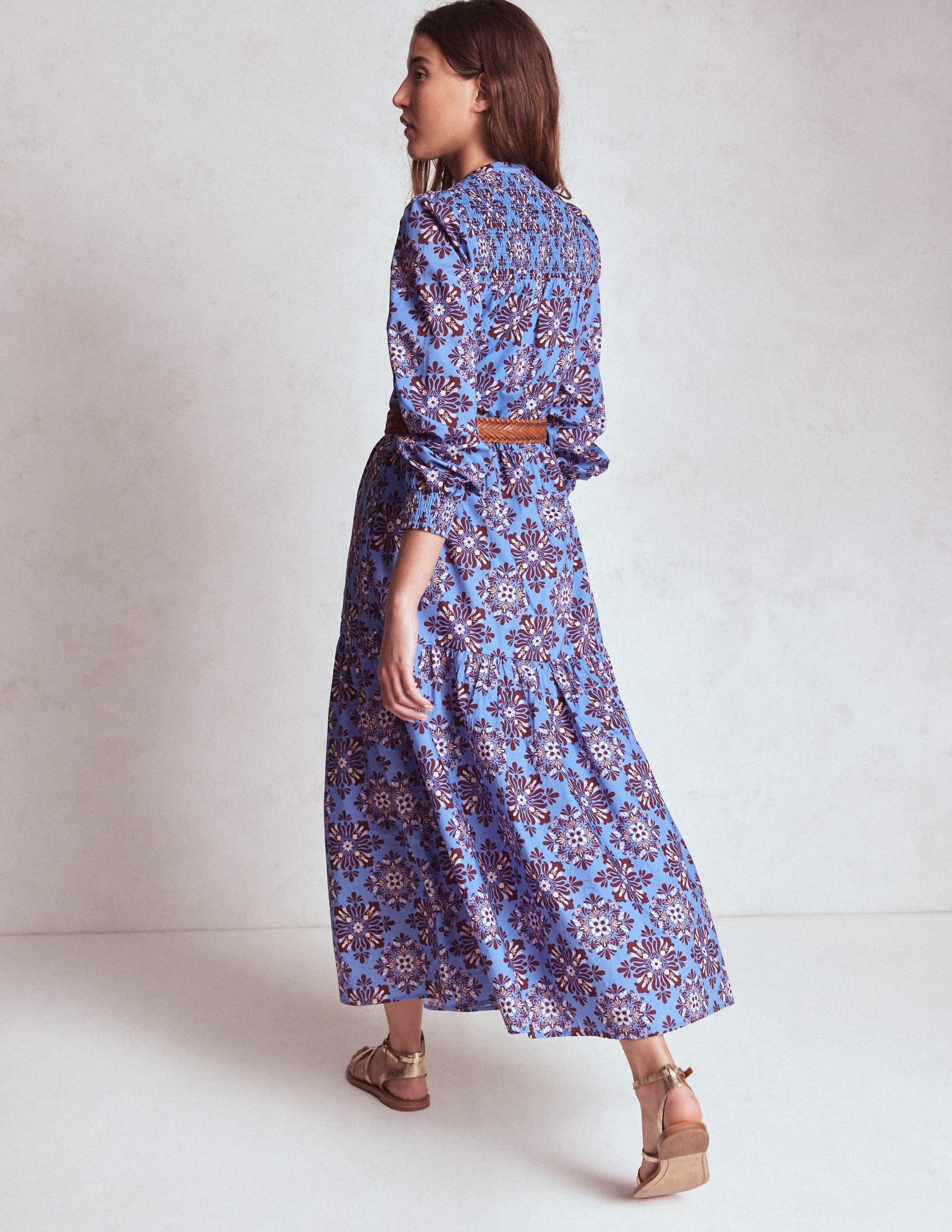 Cecily Baumwoll-Midikleid-Sanftes Blau, Blütenmosaik - Image 3
