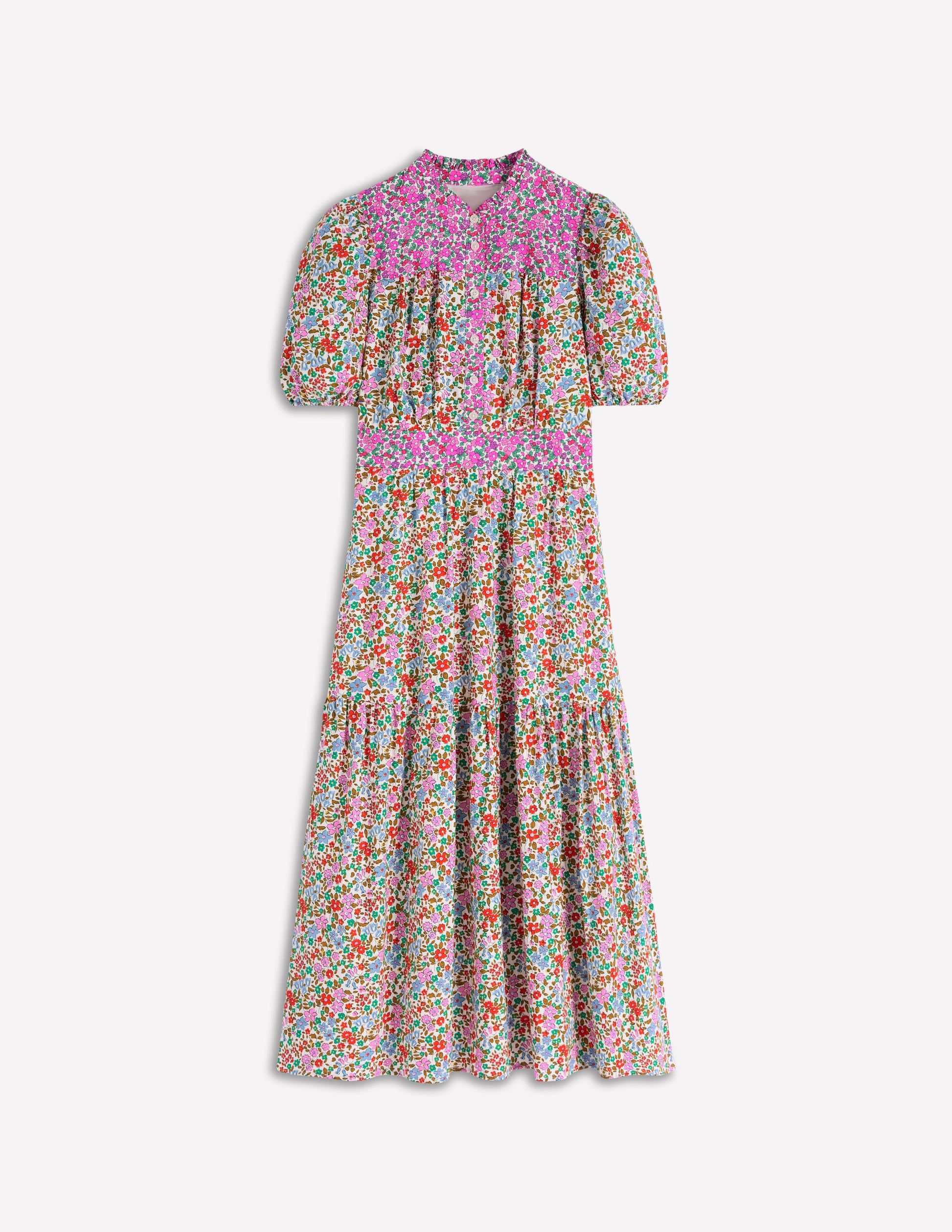 Robe longue Beatrice en coton-Multi, lit de fleurs effet grappe-6
