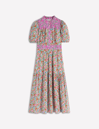 Robe longue Beatrice en coton-Multi, lit de fleurs effet grappe-6