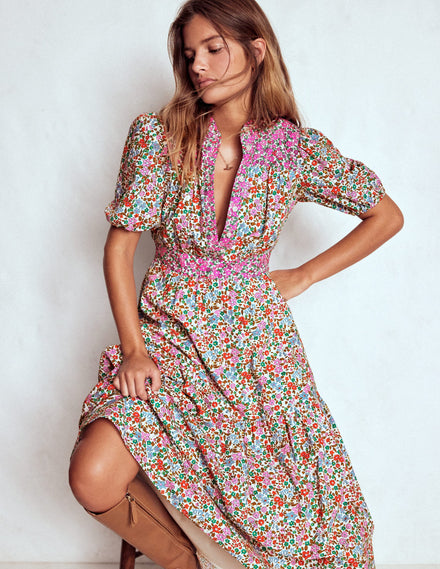 Beatrice Cotton Midi Dress-Multi, Flowerbed Cluster