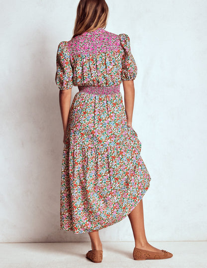 Robe longue Beatrice en coton-Multi, lit de fleurs effet grappe-4