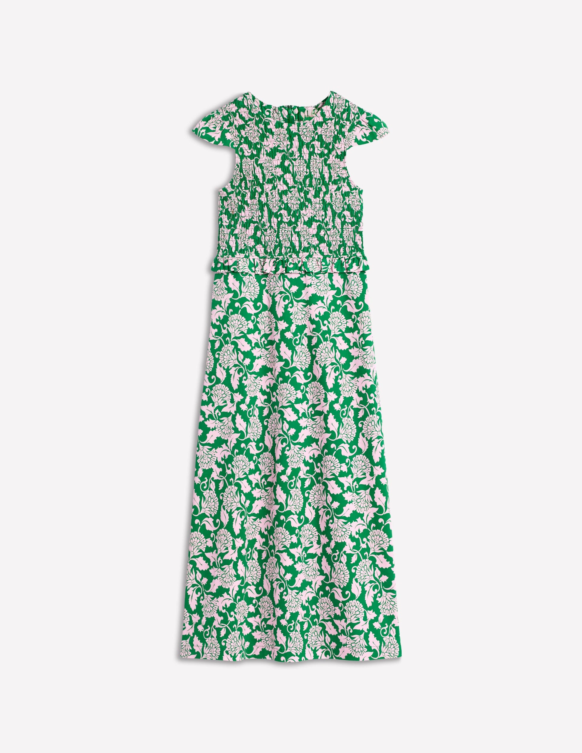 Carolina Gesmoktes Midikleid-Sattes Smaragdgrün, Rebenornament-7