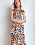 Robe midi Carolina à smocks-Cognac, motif Floweret Vine