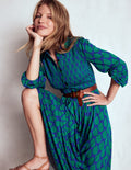 Robe à smocks en jersey-Bleu, bouquet de fleurs sauvages