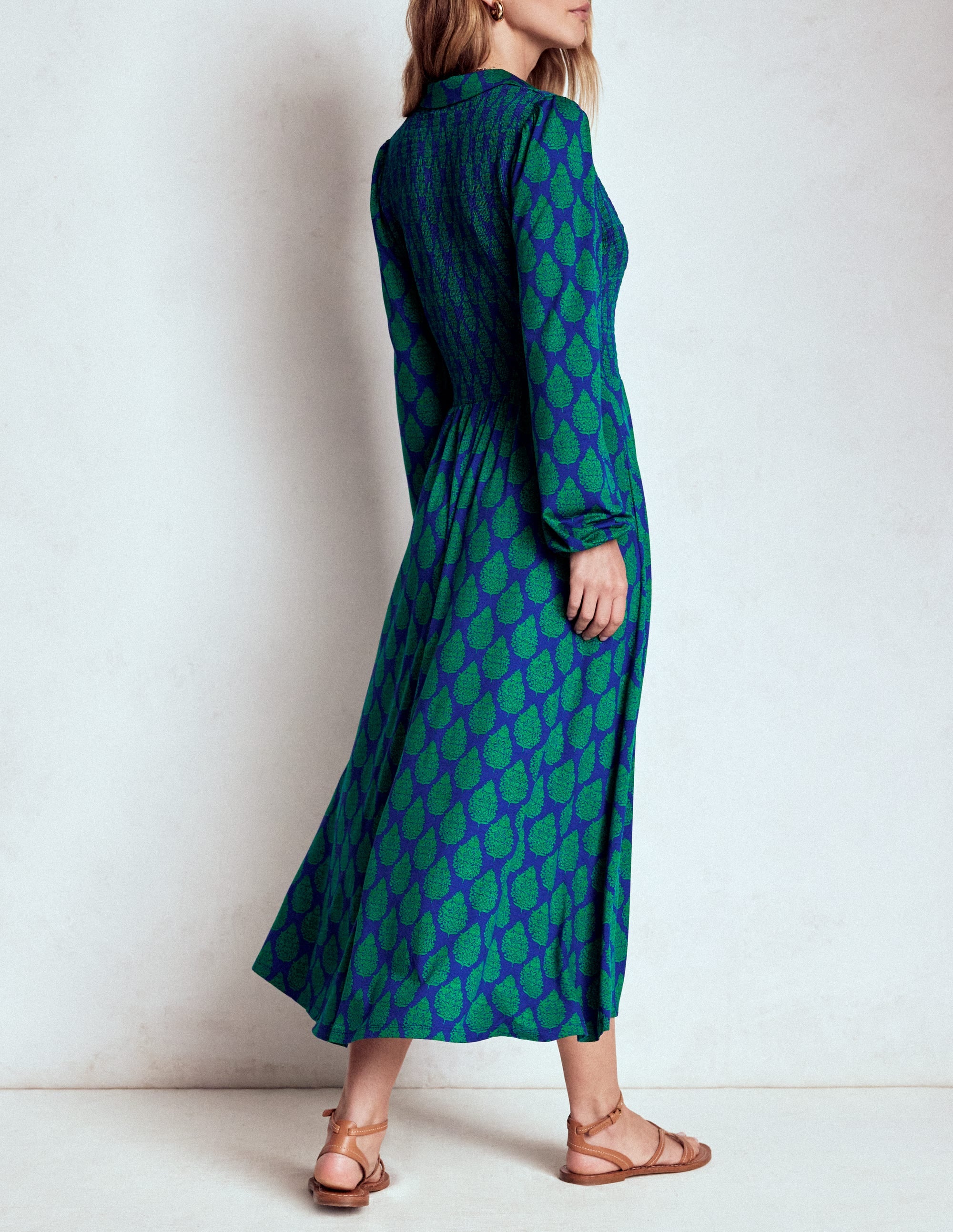 Robe à smocks en jersey-Bleu, bouquet de fleurs sauvages - Image 3