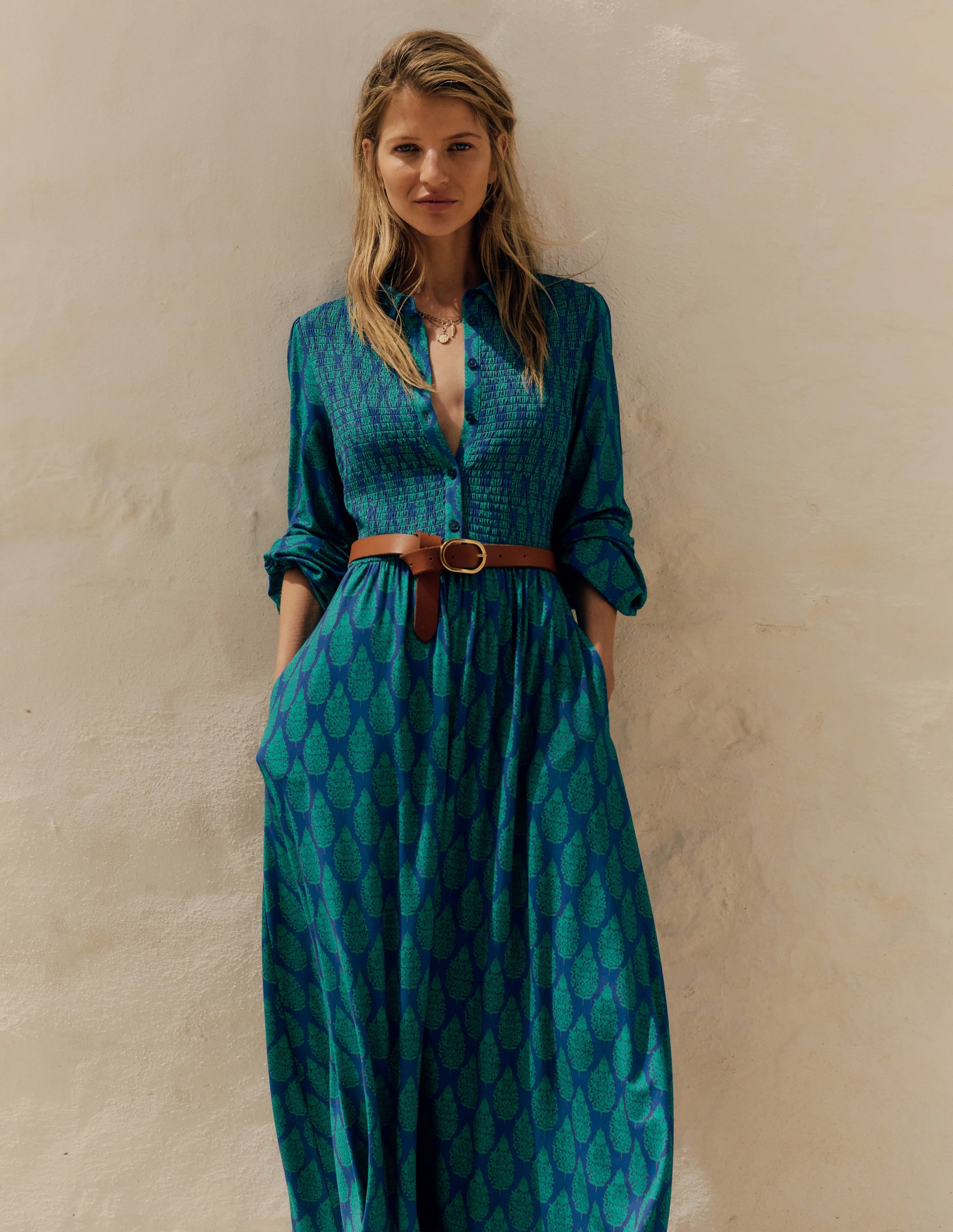 Robe à smocks en jersey-Bleu, bouquet de fleurs sauvages - Image 6