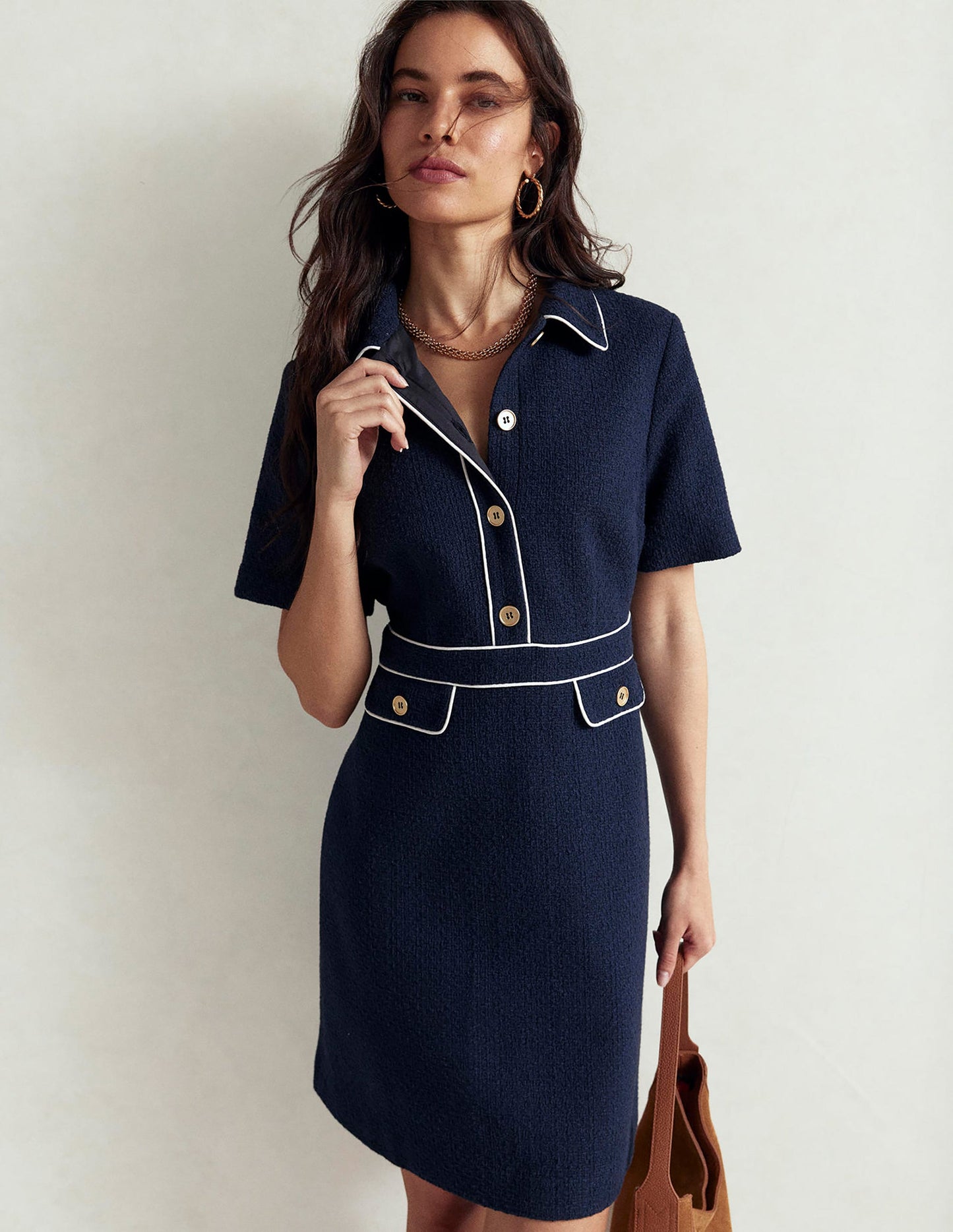 Robe droite Eda en coton-Bleu marine