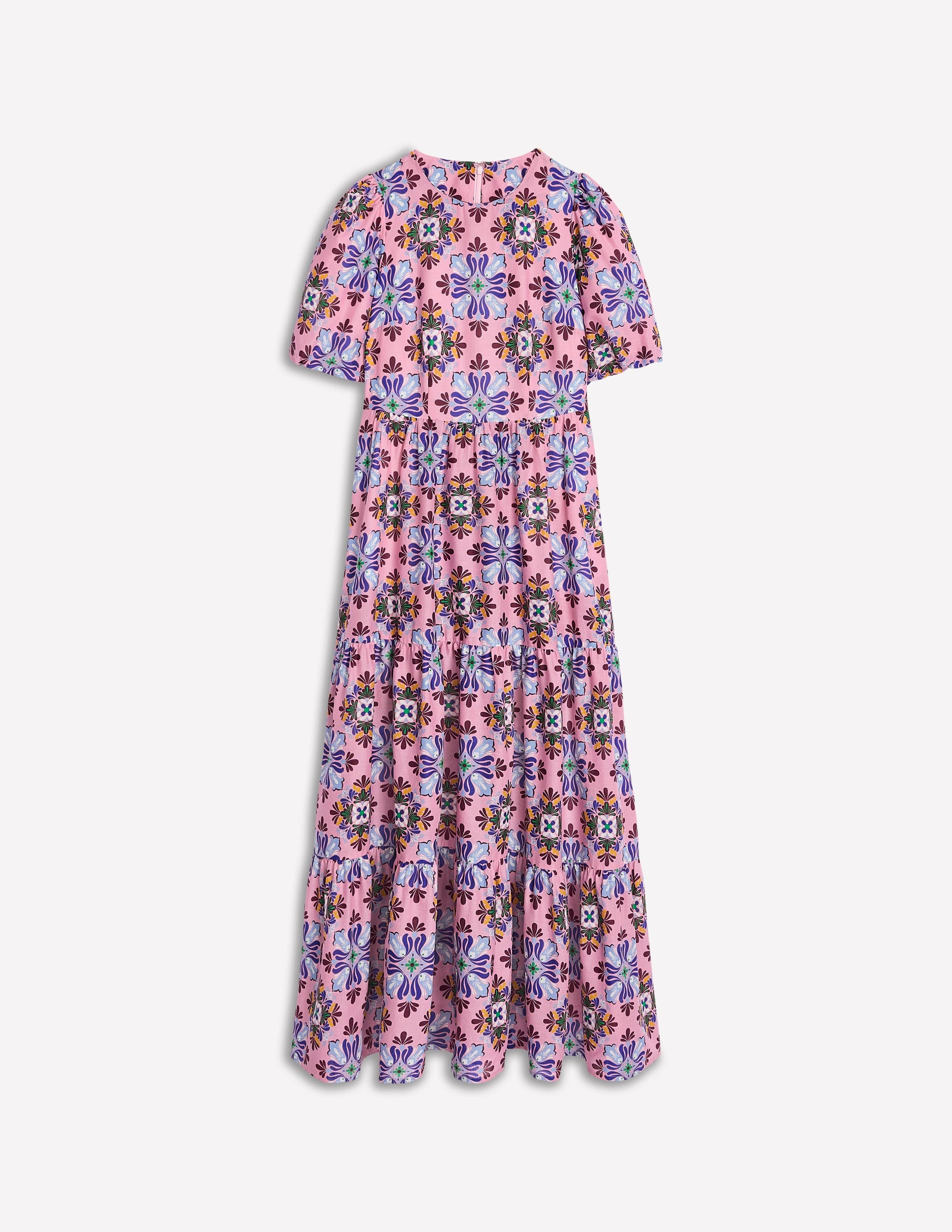 Gestuftes Popeline-Maxikleid-Kirschblütenrosa, Blütenmosaik-7