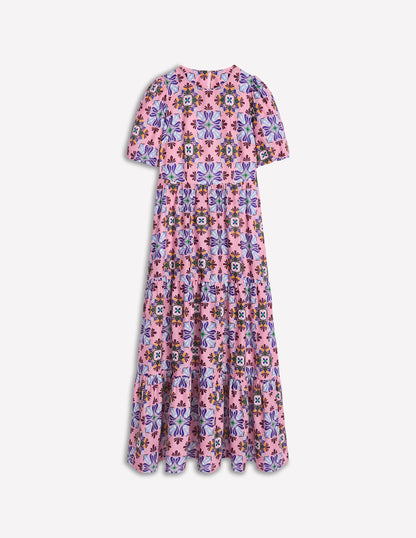 Gestuftes Popeline-Kleid-Kirschblütenrosa, Blütenmosaik-7