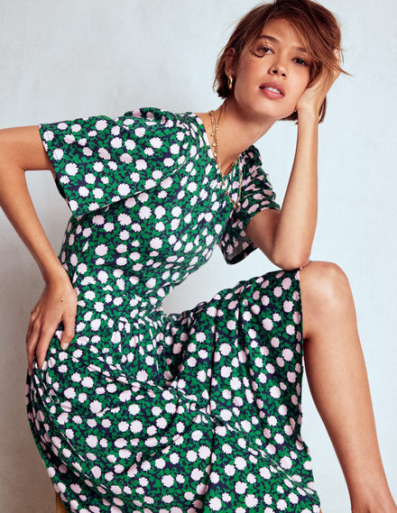 Louisa Jersey Midi Dress-Rich Emerald, Floweret Vine