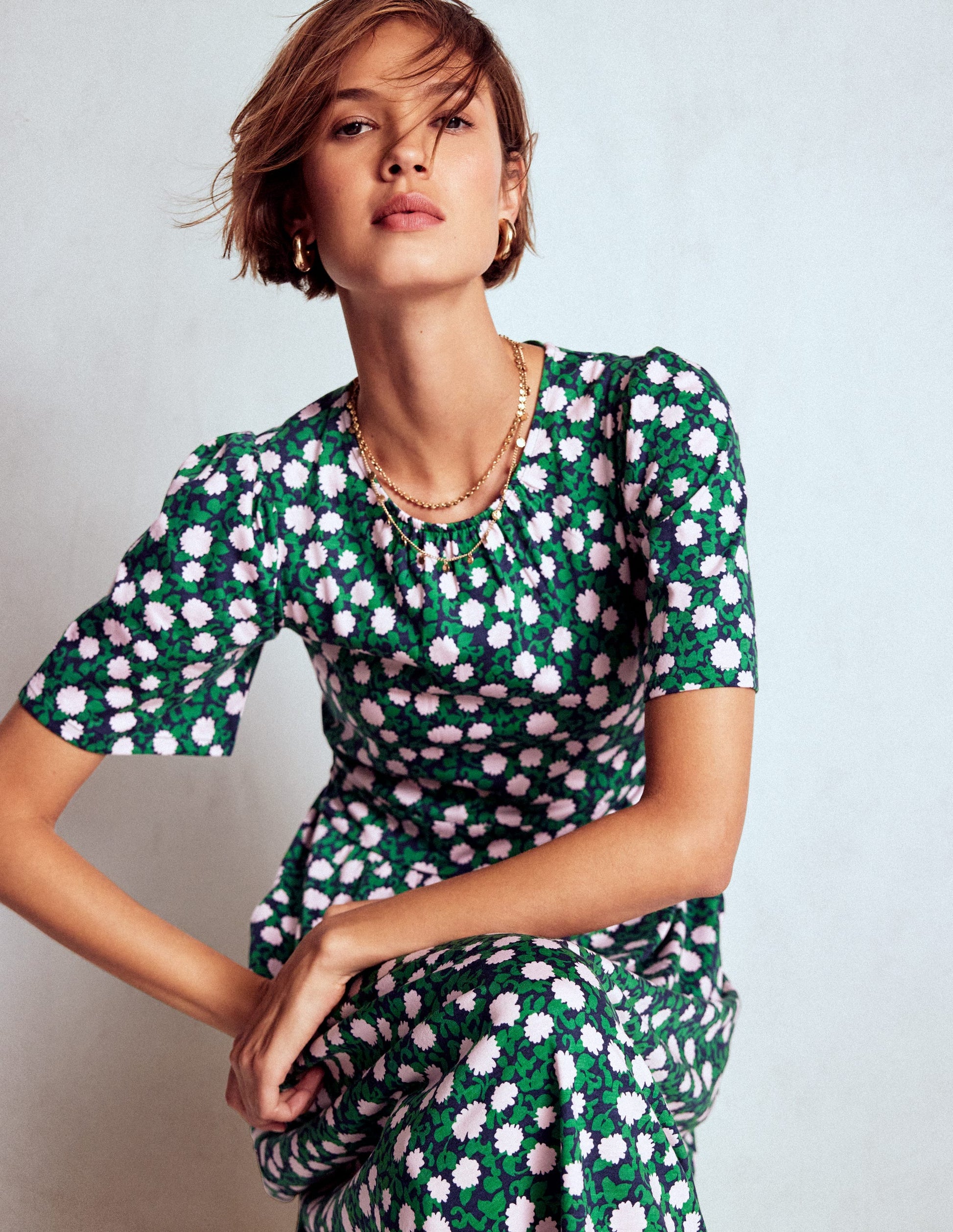 Louisa Jersey-Midikleid-Sattes Smaragdgrün, Blütenrebe-5
