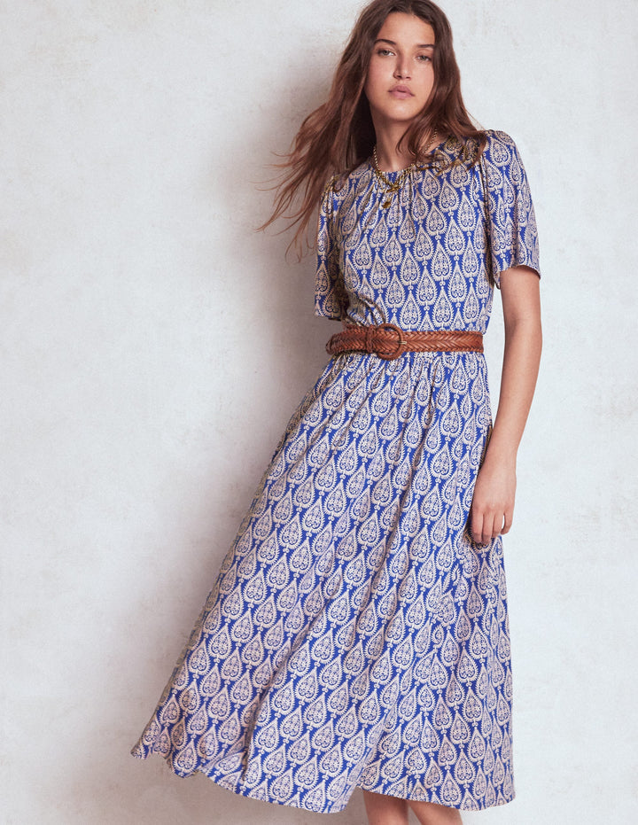 Louisa Jersey-Midikleid-Leuchtendes Blau, Geometrische Ornamente