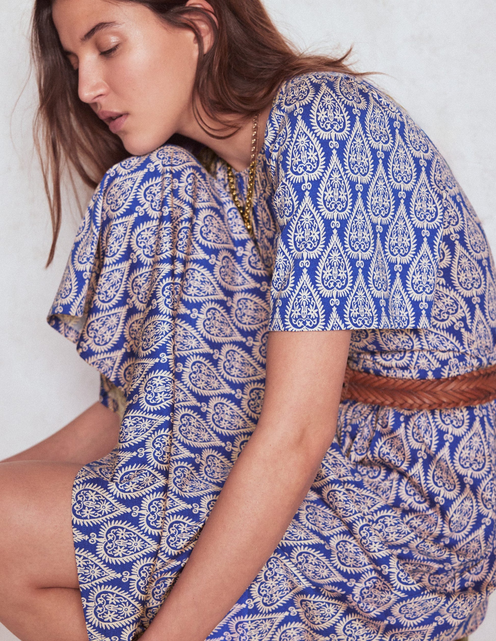 Louisa Jersey-Midikleid-Leuchtendes Blau, Geometrische Ornamente-2