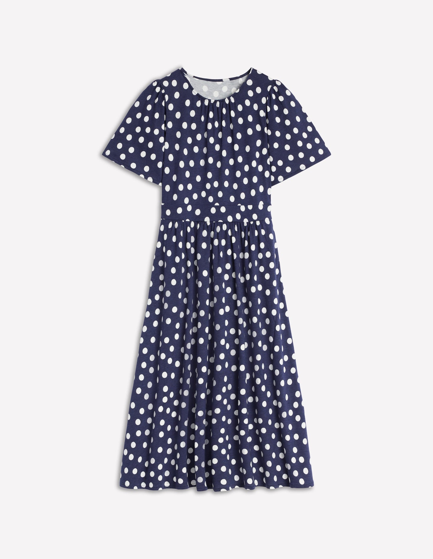 Louisa Jersey-Midikleid-Französisches Marineblau, Gemalte Tupfen