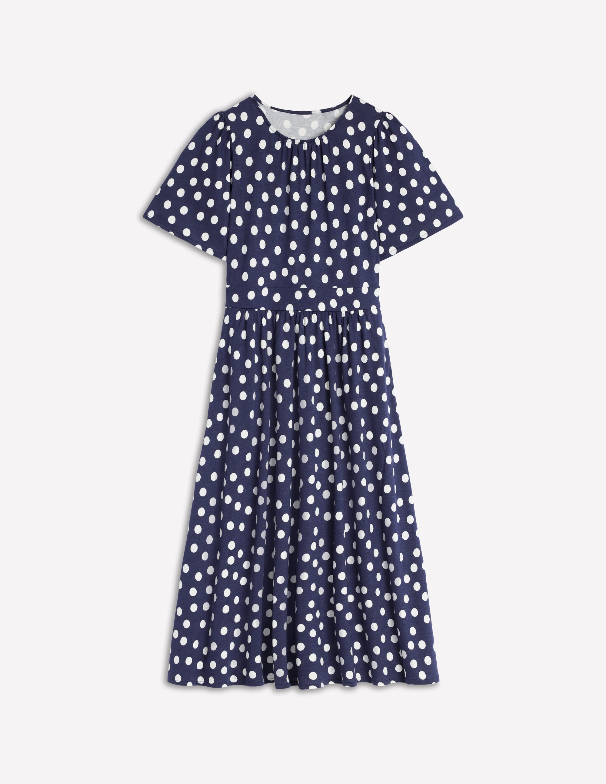 Louisa Jersey-Midikleid-Französisches Marineblau, Gemalte Tupfen - Image 6