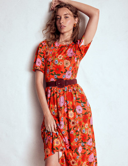 Louisa Jersey Midi Dress-Firecracker Red, Dahlia Trail