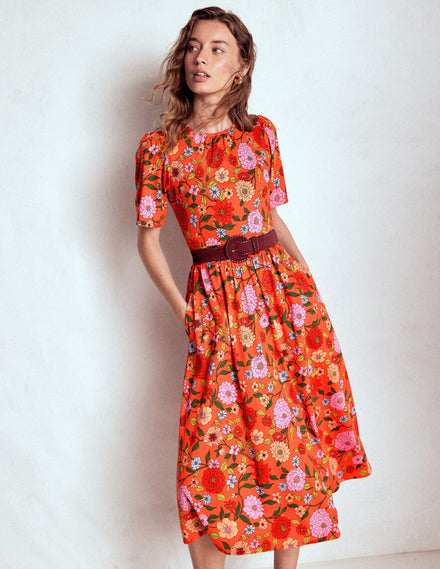Louisa Jersey Midi Dress-Firecracker Red, Dahlia Trail