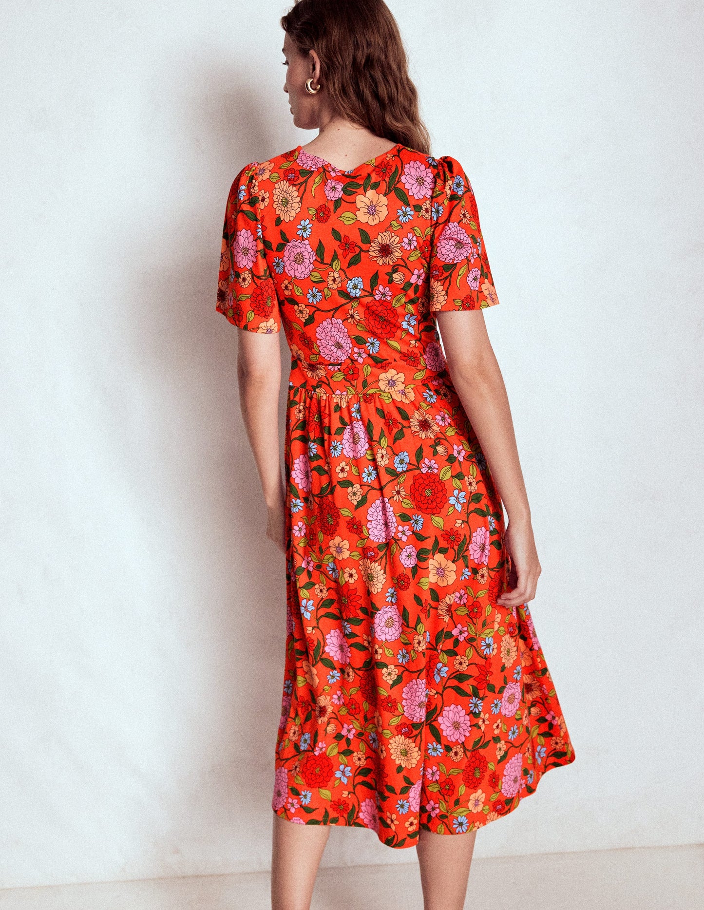 Louisa Jersey Midi Dress-Firecracker Red, Dahlia Trail