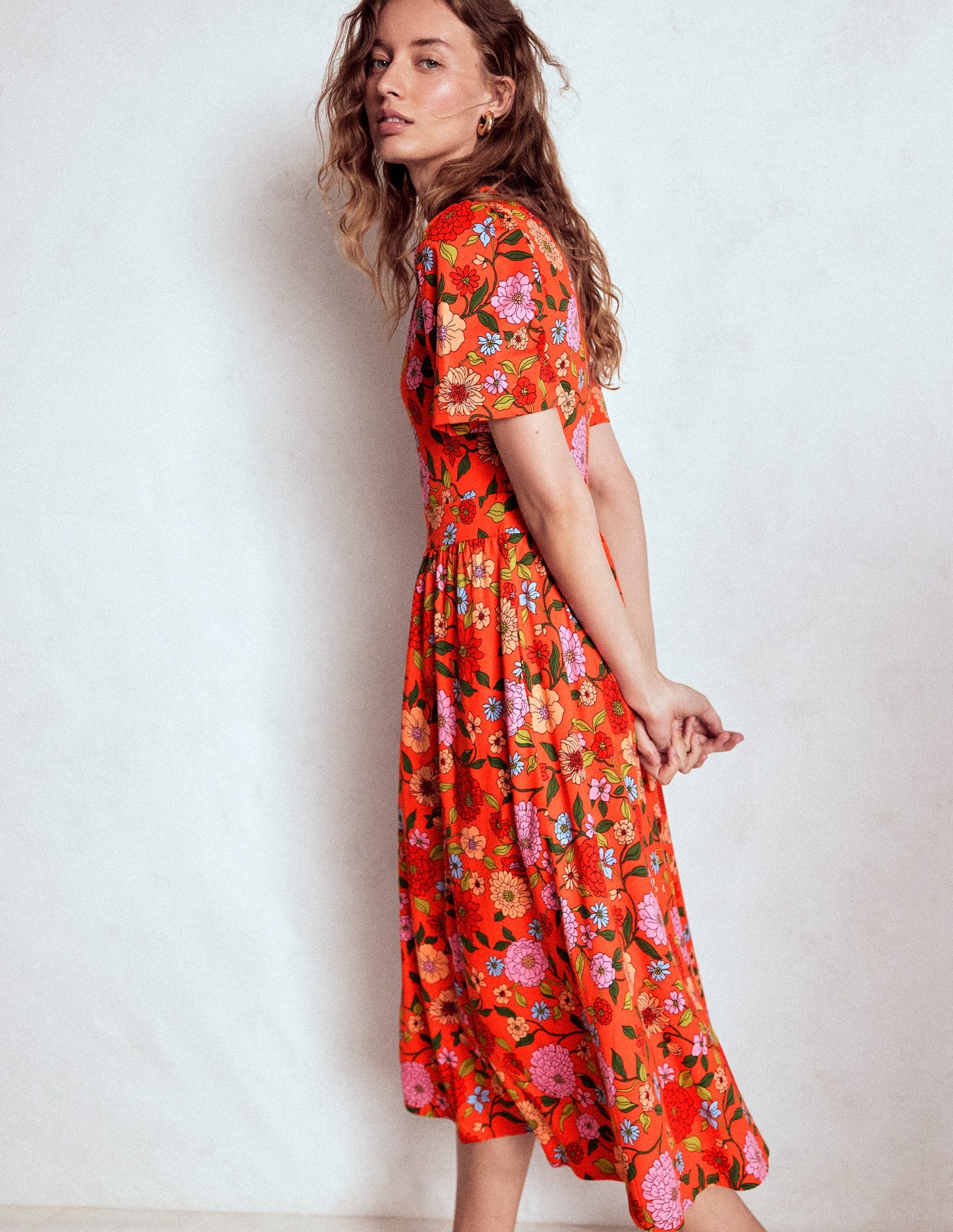 Louisa Jersey Midi Dress-Firecracker Red, Dahlia Trail