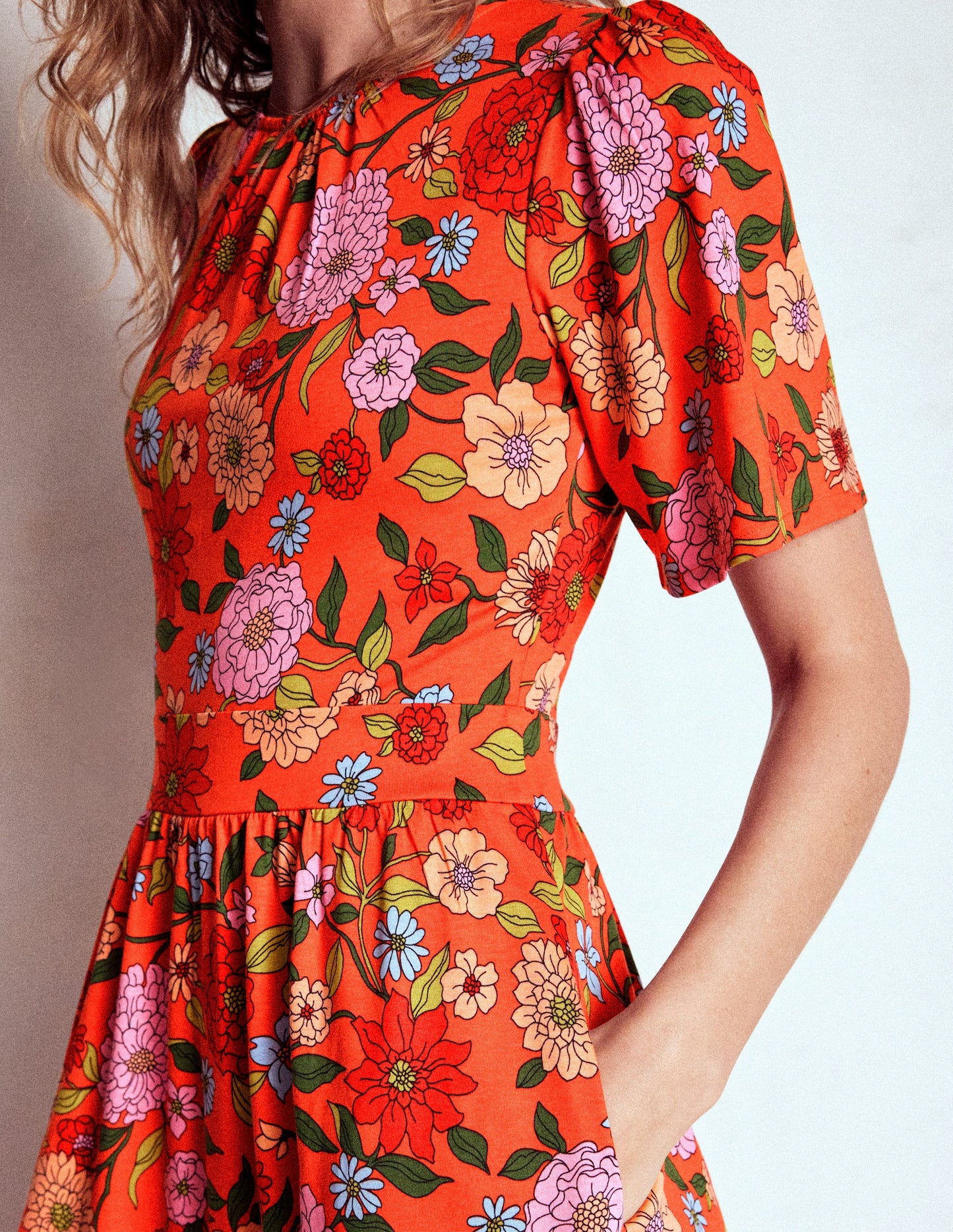 Louisa Jersey Midi Dress-Firecracker Red, Dahlia Trail