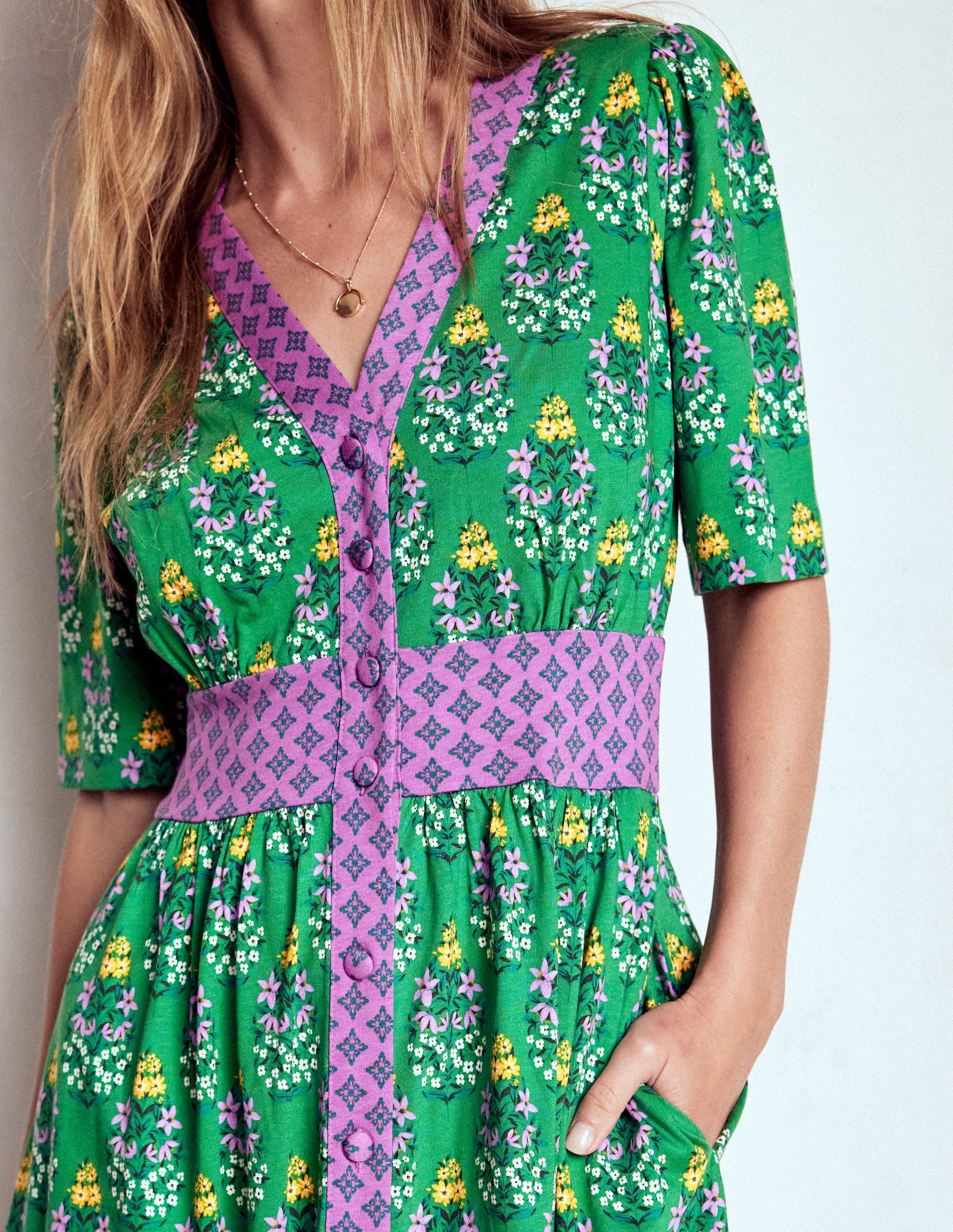 Natalia Jersey Tea Dress-Rich Emerald, Wildflower-2