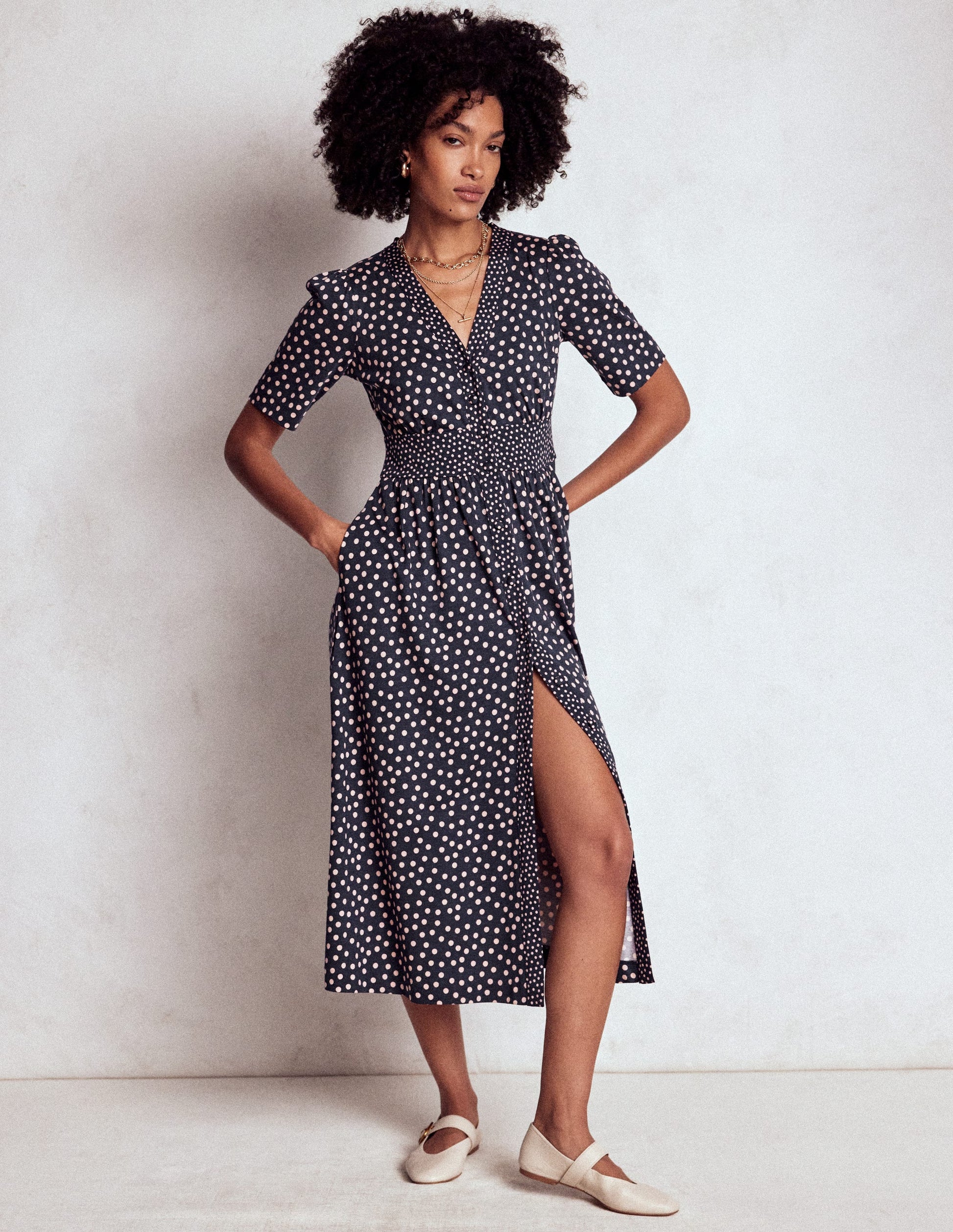 Natalia Jersey Tea Dress-French Navy, Ballet Slipper-5