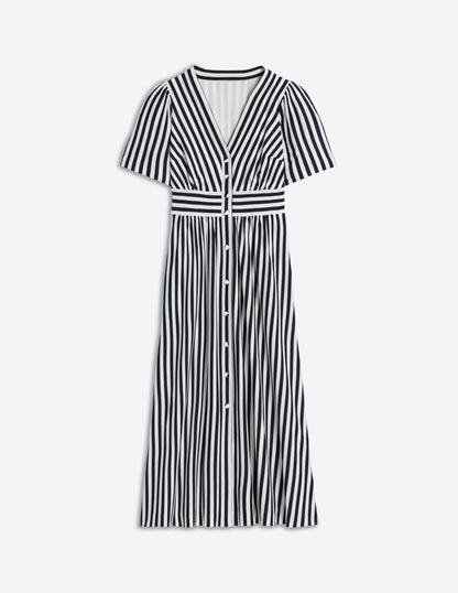 Natalia Jersey Tea Dress-French Navy, Ivory Stripe-6