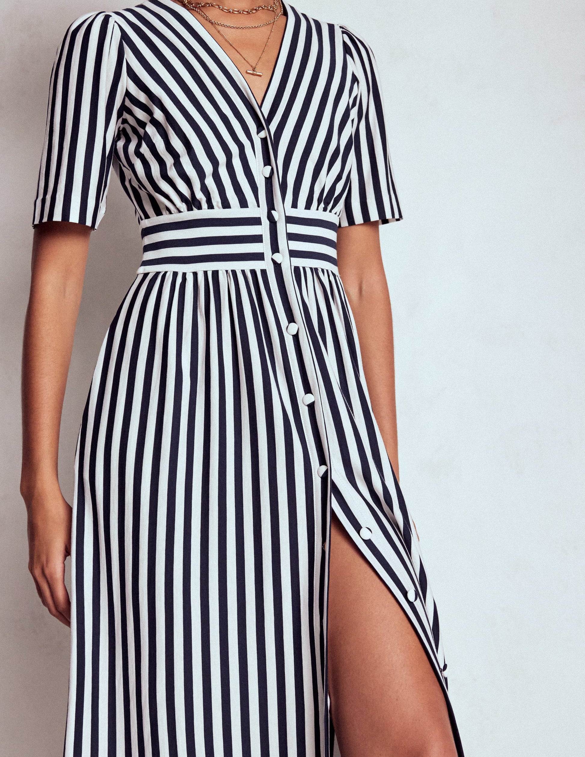 Natalia Jersey Tea Dress-French Navy, Ivory Stripe-2