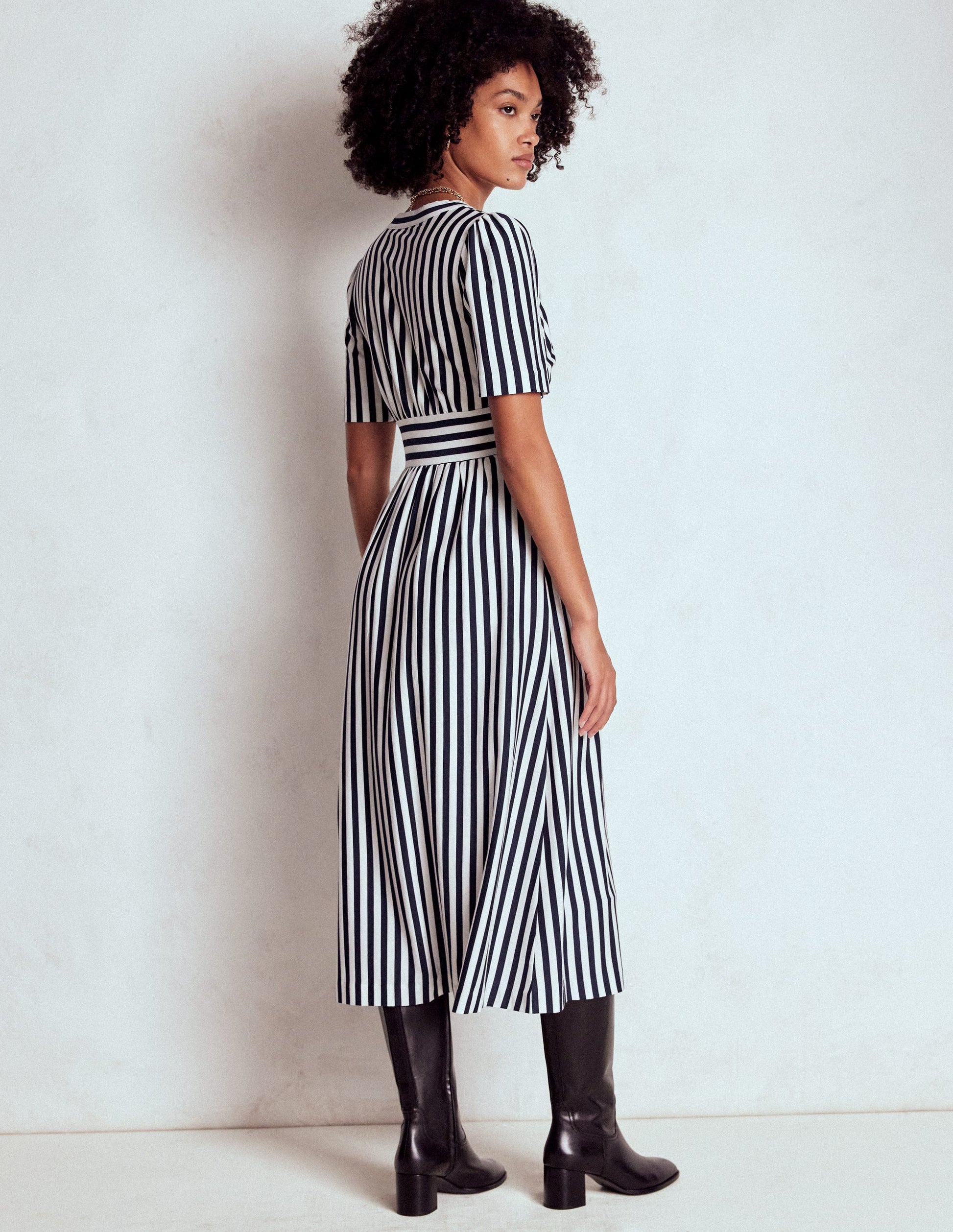 Natalia Jersey Tea Dress-French Navy, Ivory Stripe-3