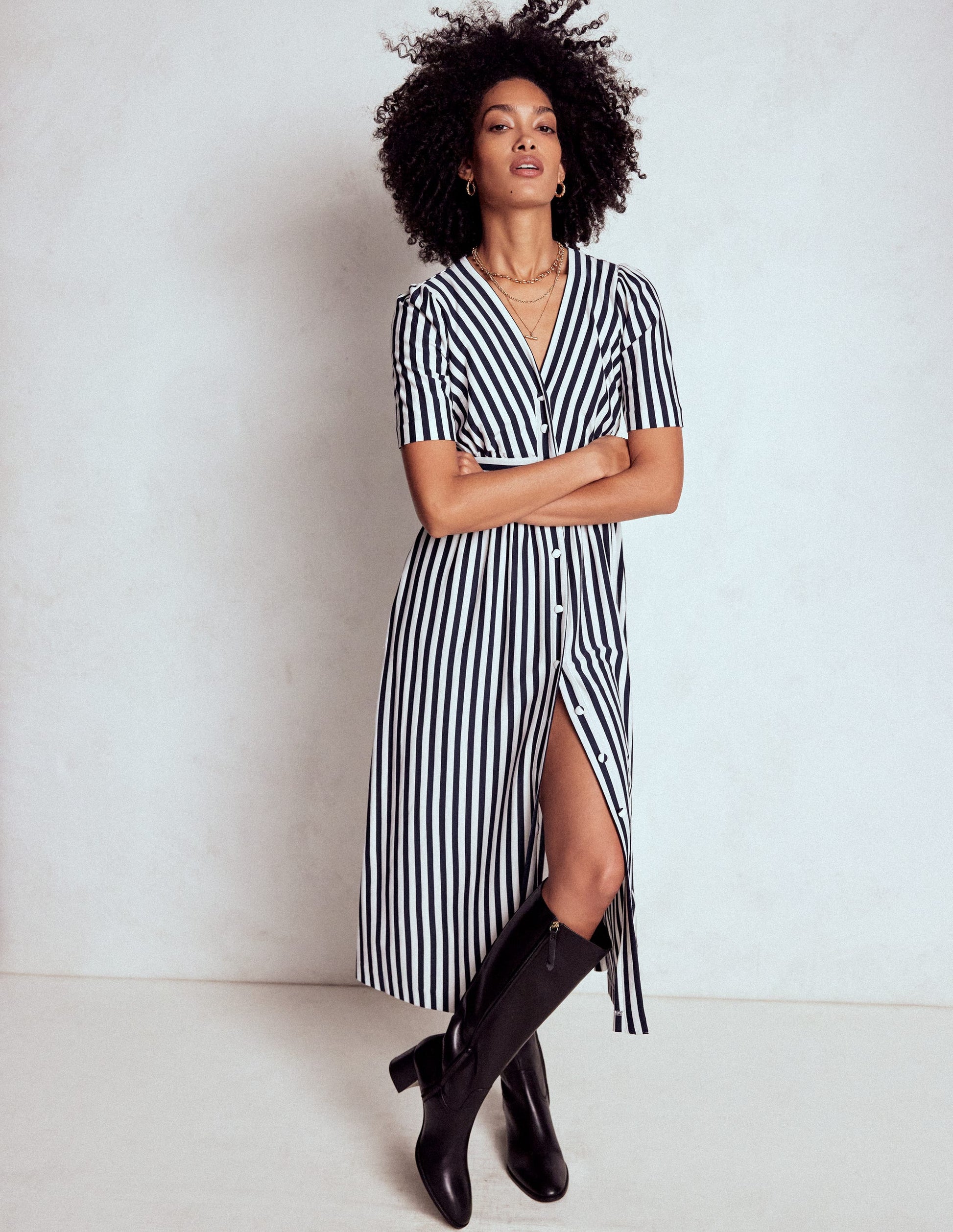 Natalia Jersey Tea Dress-French Navy, Ivory Stripe-4