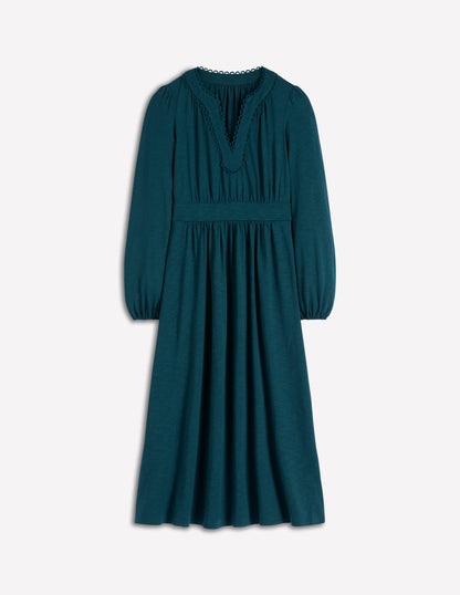 Maddie Midikleid mit Picot-Besatz-Mitternachtsblaugrün-7