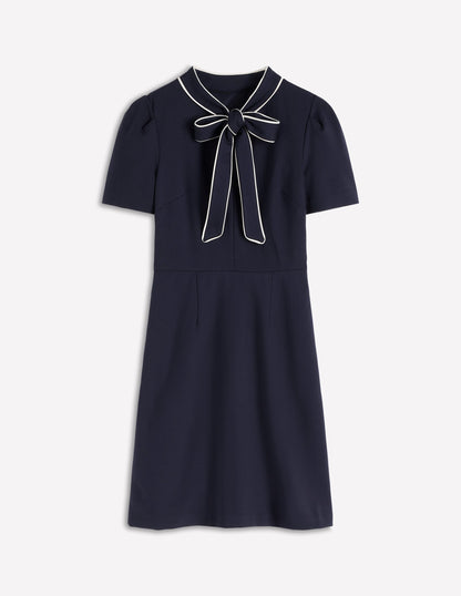 Robe courte à nœud lavallière-Bleu marine-6
