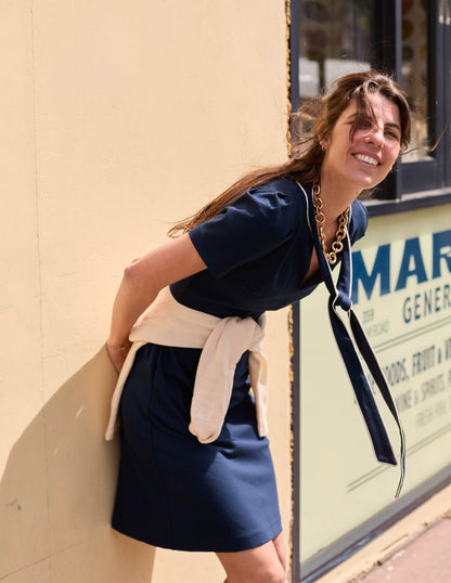 Robe courte à nœud lavallière-Bleu marine-1
