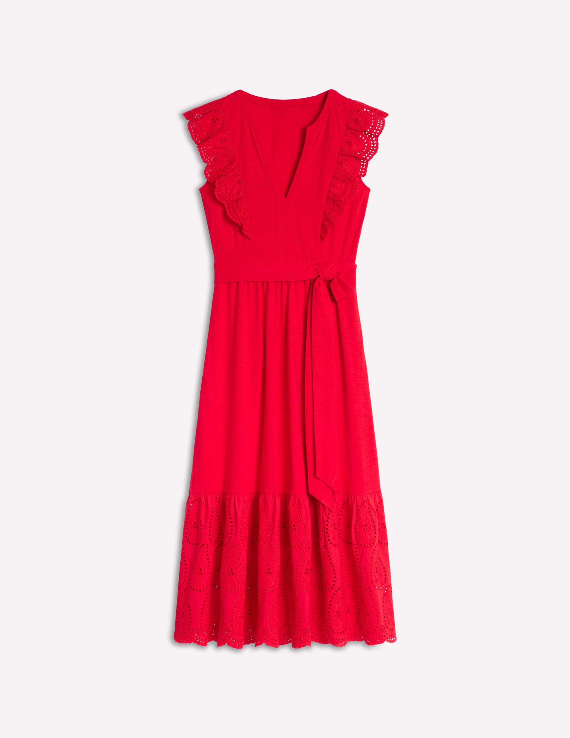 Gestuftes Midikleid mit Rüschendetail-Mohnblumenrot-7