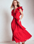 Robe midi avec détails volantés-Rouge coquelicot