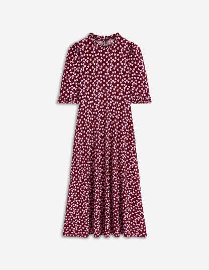 Robe midi à volants et coutures-Châtaigne, motif Heart Cascade-4