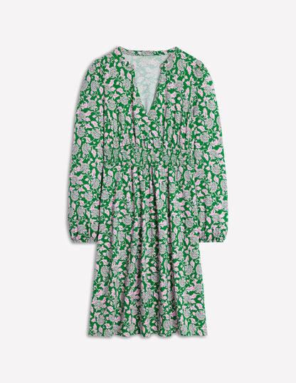Sarah Kurzes Jerseykleid-Sattes Smaragdgrün, Rebenornament-6