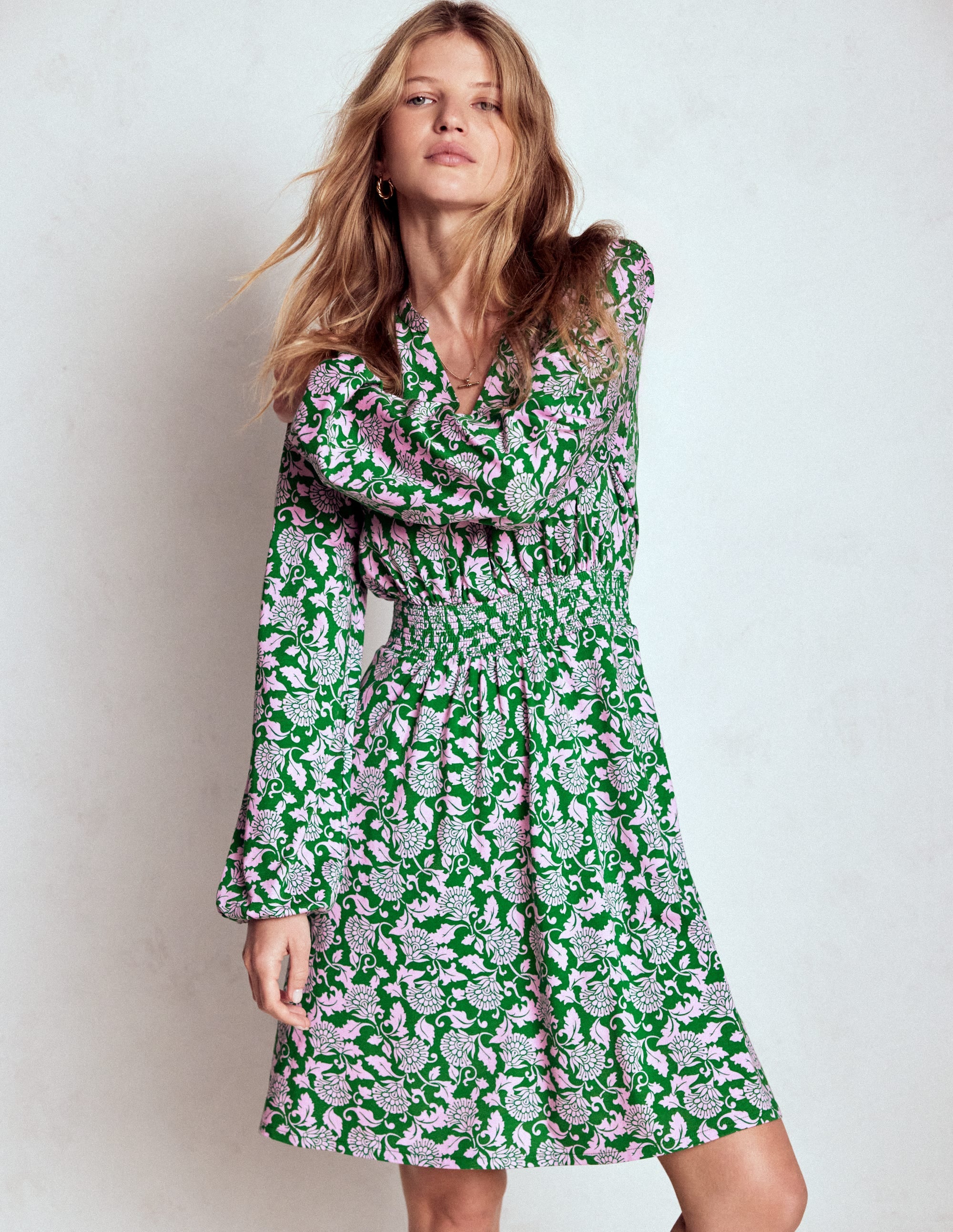 Sarah Kurzes Jerseykleid-Sattes Smaragdgrün, Rebenornament - Image 1