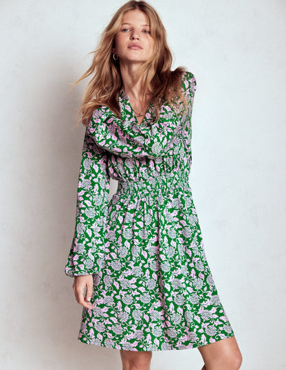 Sarah Kurzes Jerseykleid-Sattes Smaragdgrün, Rebenornament-1