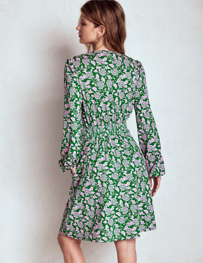 Sarah Kurzes Jerseykleid-Sattes Smaragdgrün, Rebenornament-3