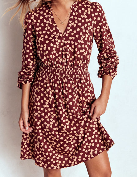 Sarah Kurzes Jerseykleid-Kastanienbraun, Herzkaskade